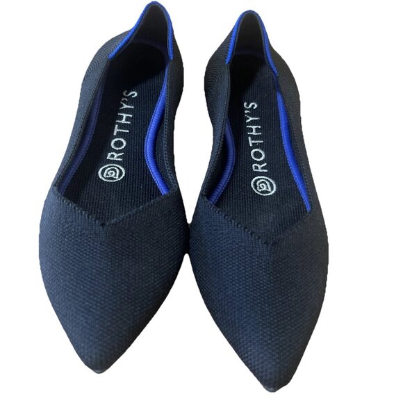 Rothy’s Point in Black Women’s Sz   7 Ballerina Flats Slip On Comfy Excellent - Picture 1 of 8